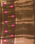 Brown Lotus Jamdani Pure Silk Linen Handloom Saree — Pallu