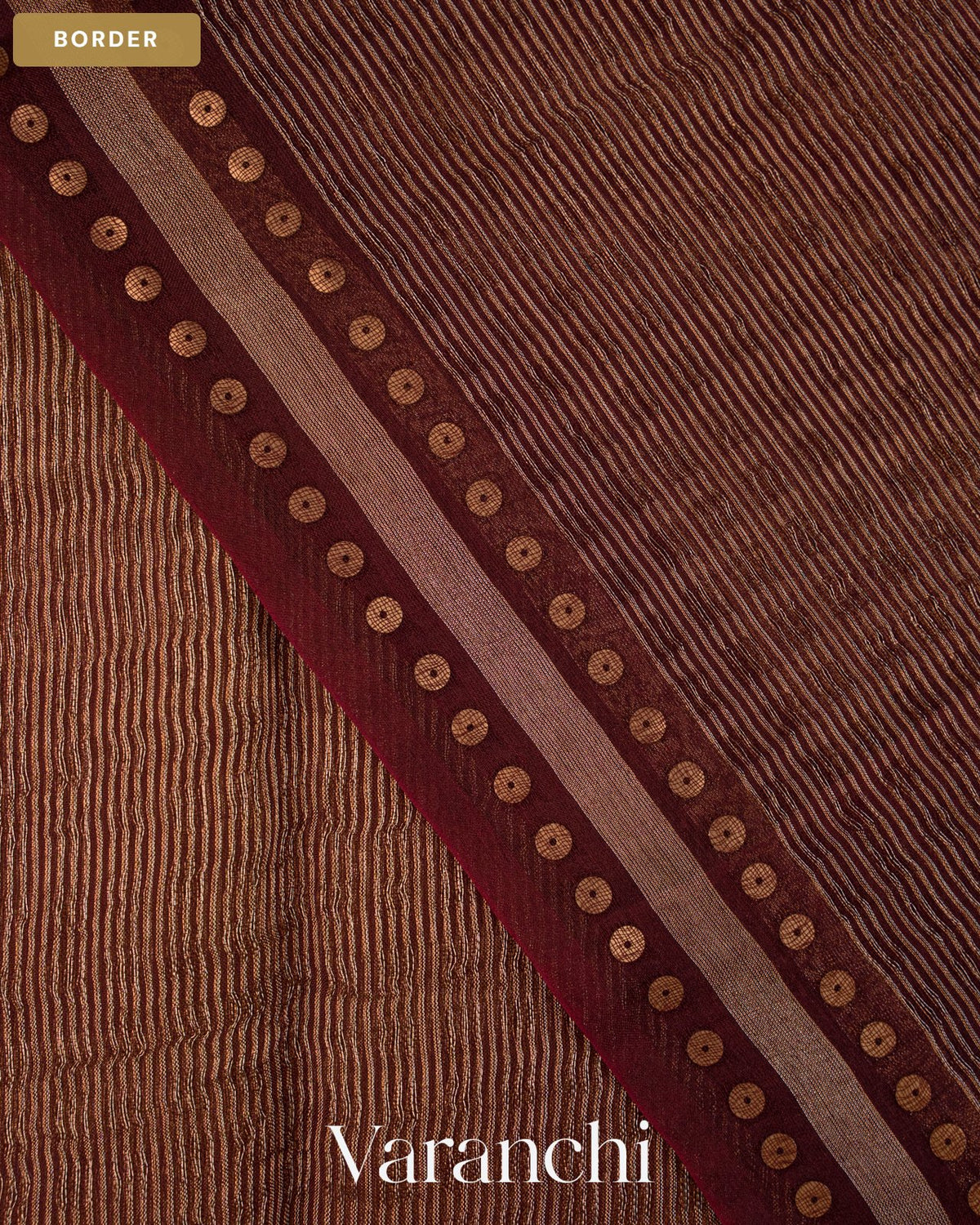 Deep Maroon Pure Muslin Sequin Handloom Saree — Border