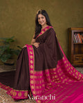 Coffee Brown Medallion Bordered Pure Mysore Crepe Silk Saree