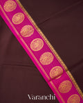 Coffee Brown Medallion Bordered Pure Mysore Crepe Silk Saree