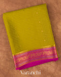 Mehendi Green Checkered Pure Mysore Crepe Silk Saree