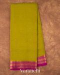 Mehendi Green Checkered Pure Mysore Crepe Silk Saree