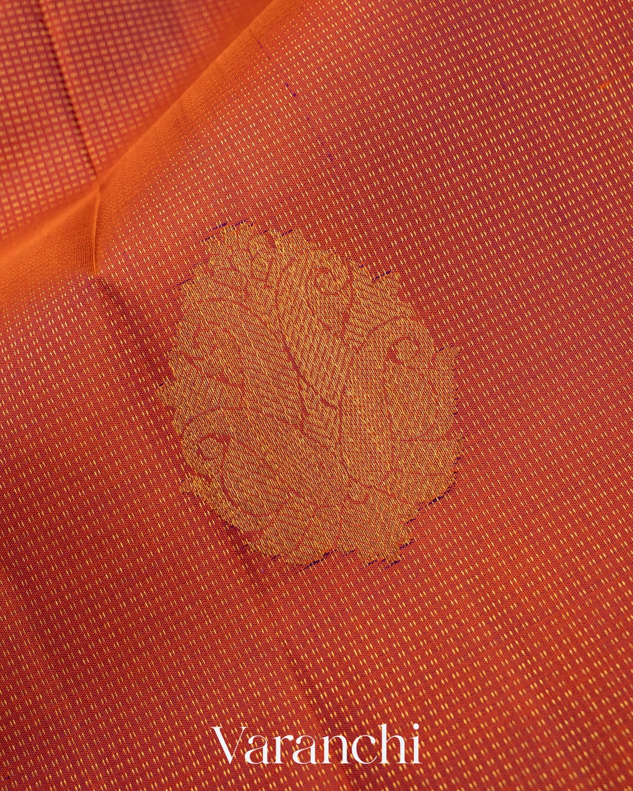 Brick Orange Vaira Oosi Pure Kanchipuram Silk Handloom Saree