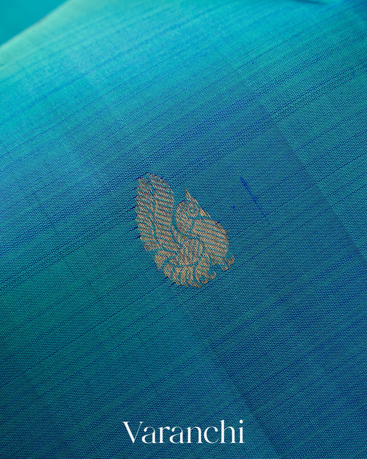 Deep Turquoise Blue Pure Kanchipuram Silk Handloom Saree