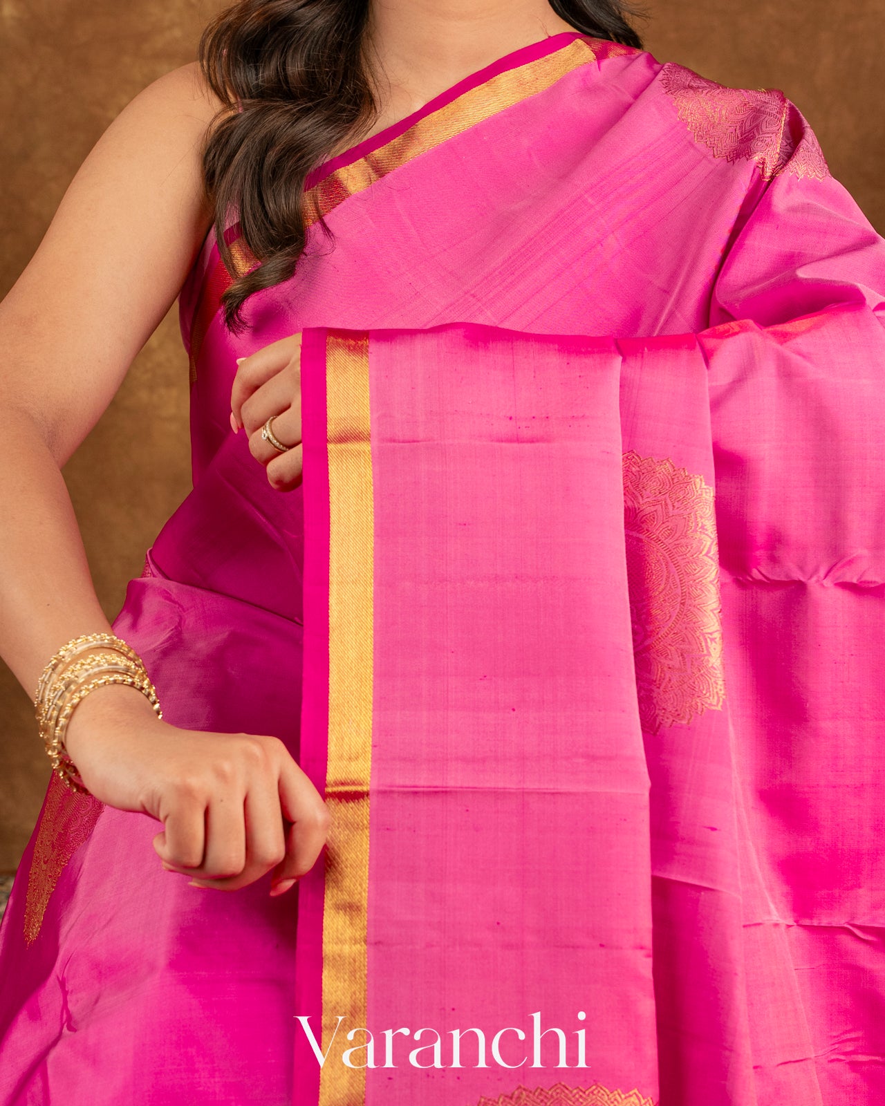 Rose Pink Pure Kanchipuram Silk Handloom Saree