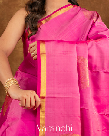 Rose Pink Pure Kanchipuram Silk Handloom Saree