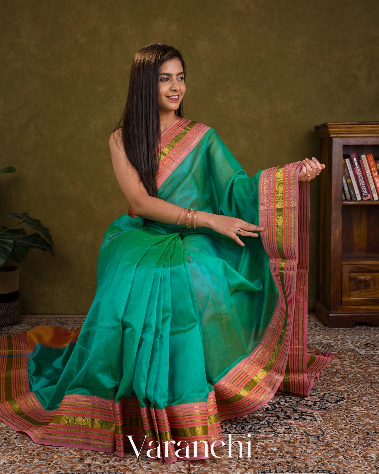 Rama Green Korvai Pure Kanchipuram Silk Cotton Handloom Saree