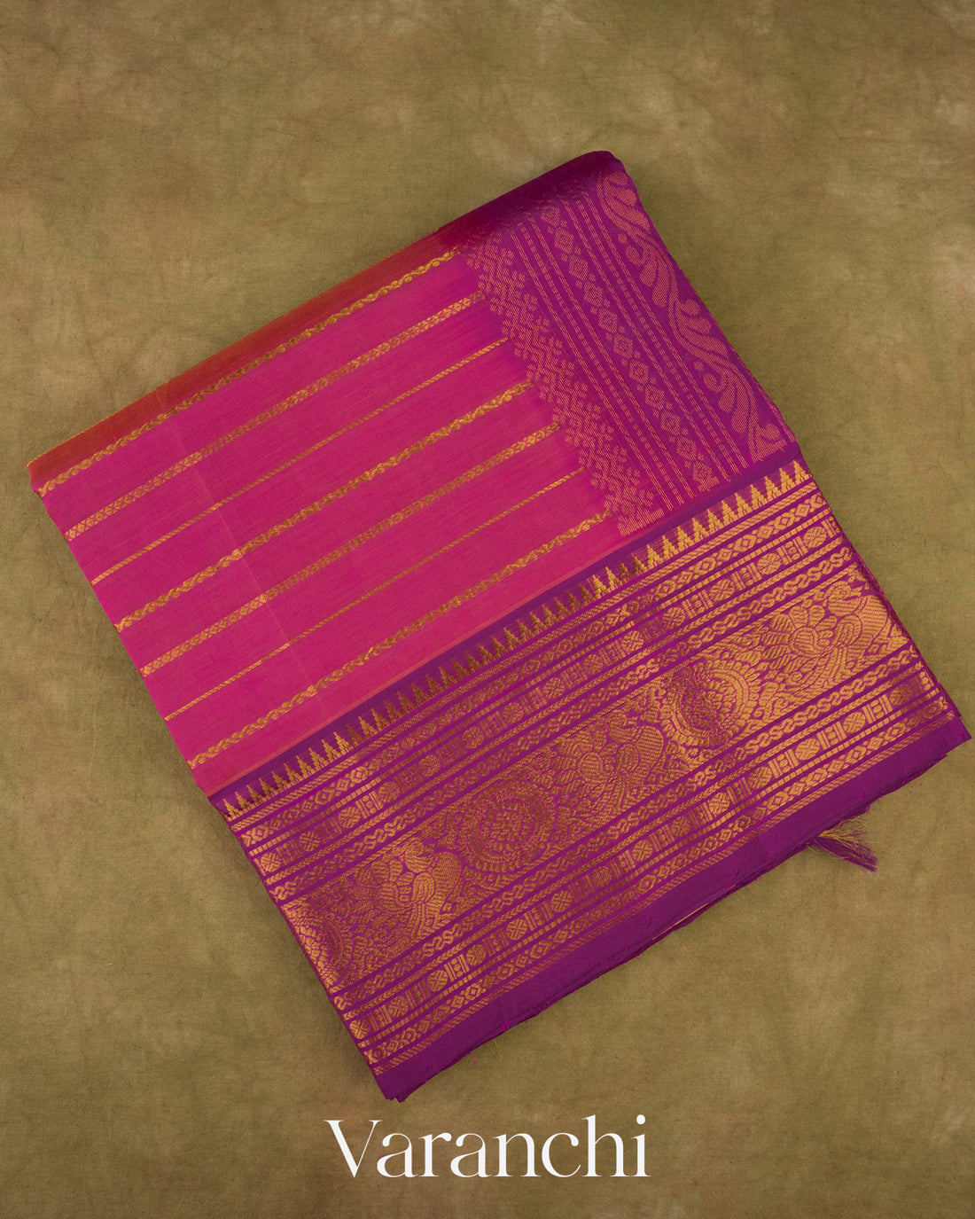 Magenta Stripes Pure Kanchipuram Silk Cotton Handloom Saree