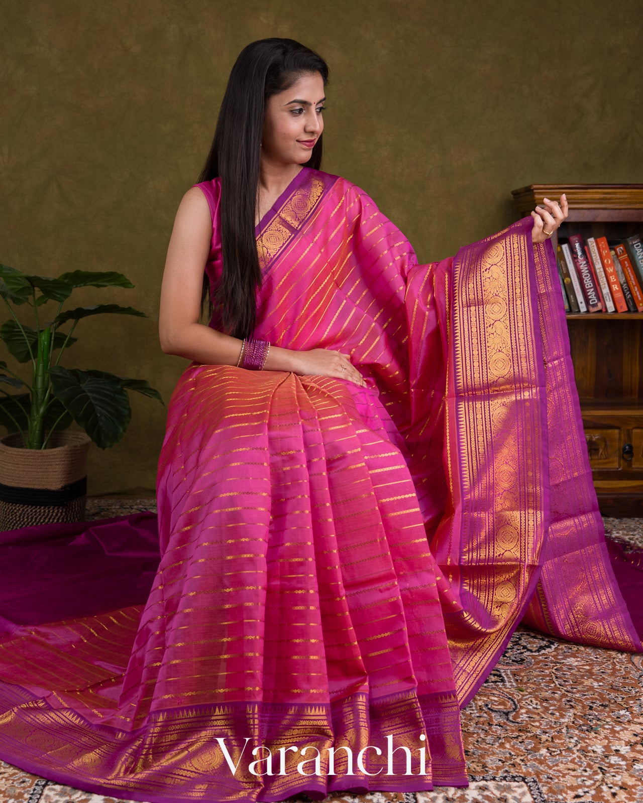 Magenta Stripes Pure Kanchipuram Silk Cotton Handloom Saree