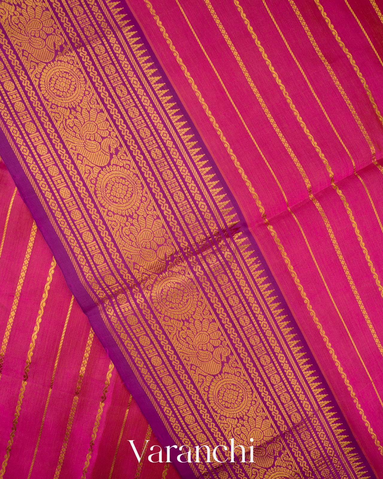 Magenta Stripes Pure Kanchipuram Silk Cotton Handloom Saree