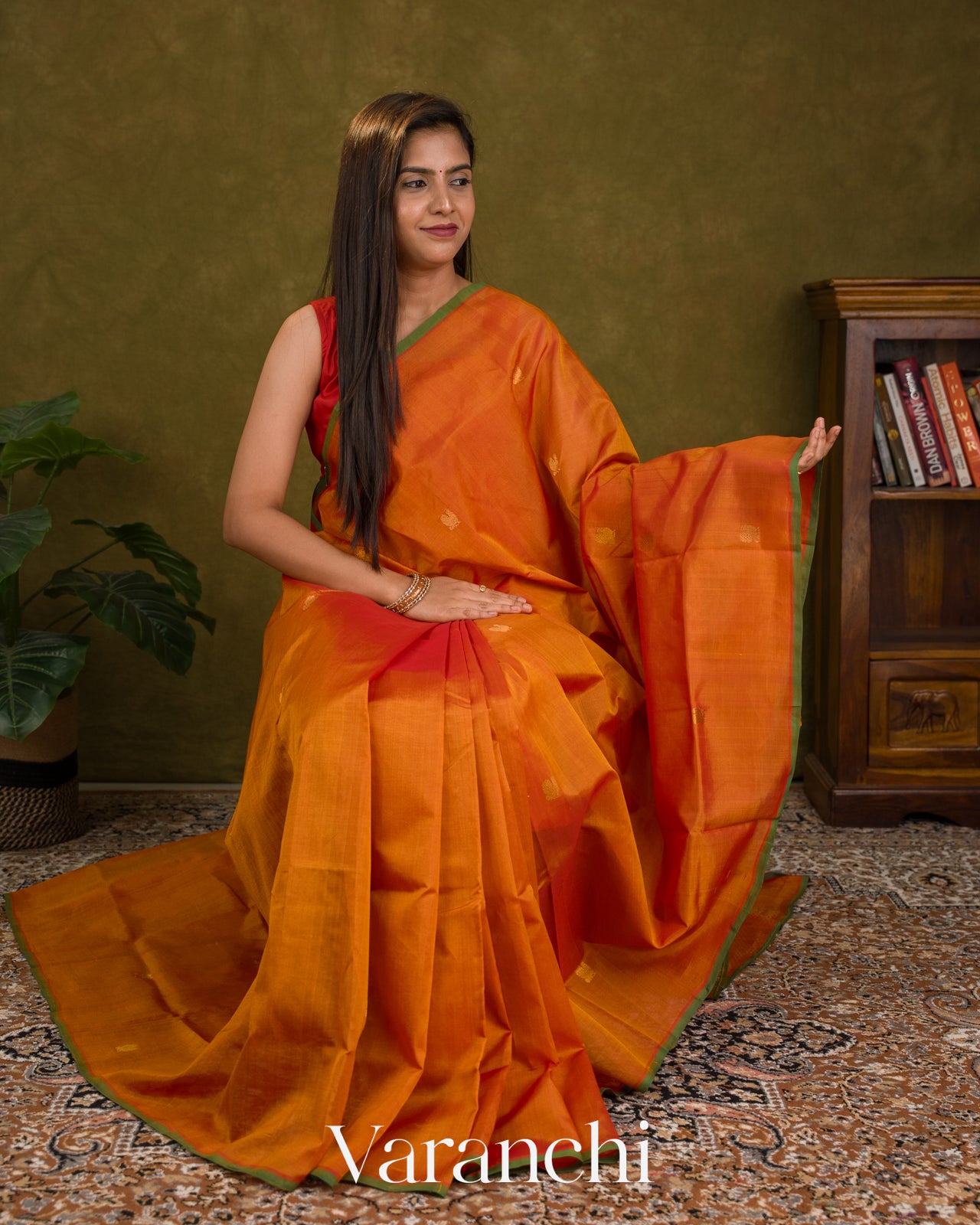 Turmeric Orange Pure Kanchipuram Silk Cotton Handloom Saree