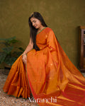 Turmeric Orange Pure Kanchipuram Silk Cotton Handloom Saree