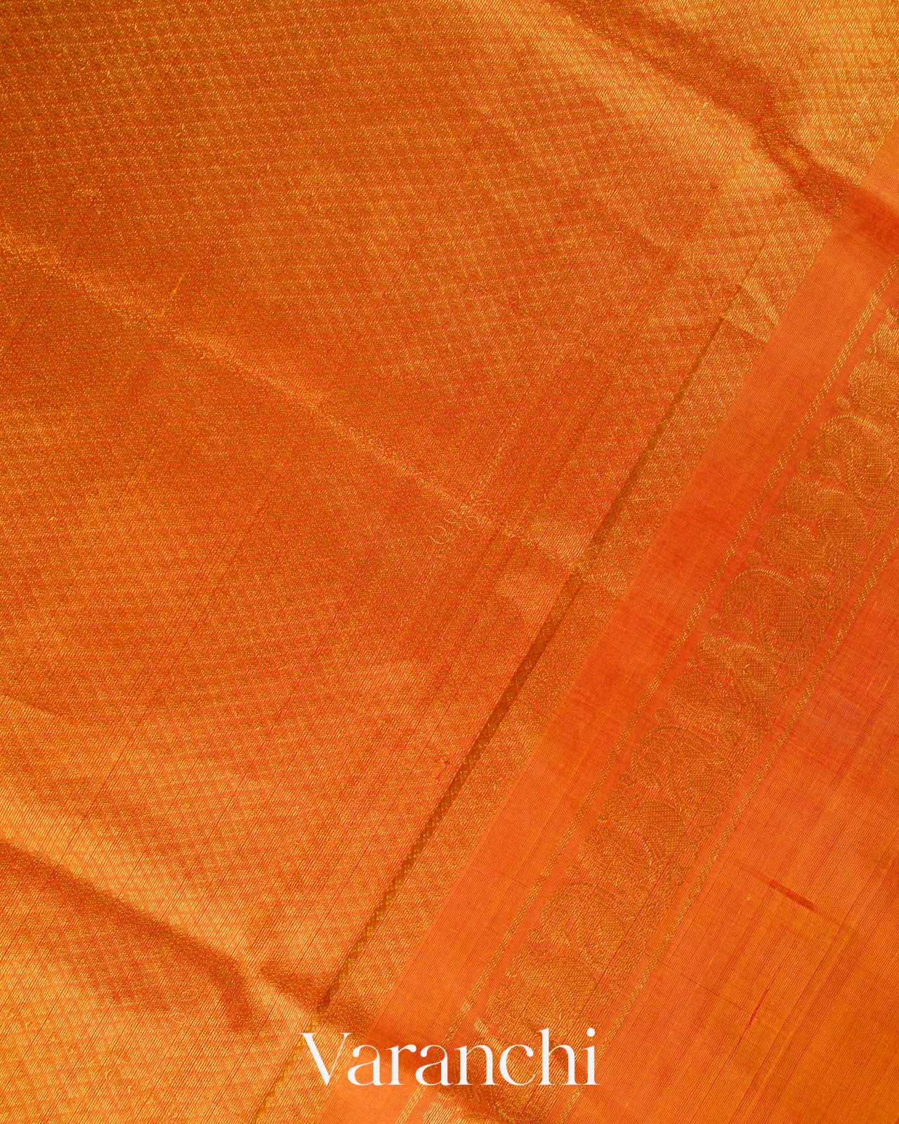 Turmeric Orange Pure Kanchipuram Silk Cotton Handloom Saree