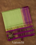 Parrot Green Korvai Pure Kanchipuram Silk Cotton Handloom Saree