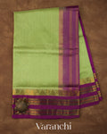 Parrot Green Korvai Pure Kanchipuram Silk Cotton Handloom Saree