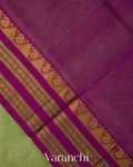 Parrot Green Korvai Pure Kanchipuram Silk Cotton Handloom Saree