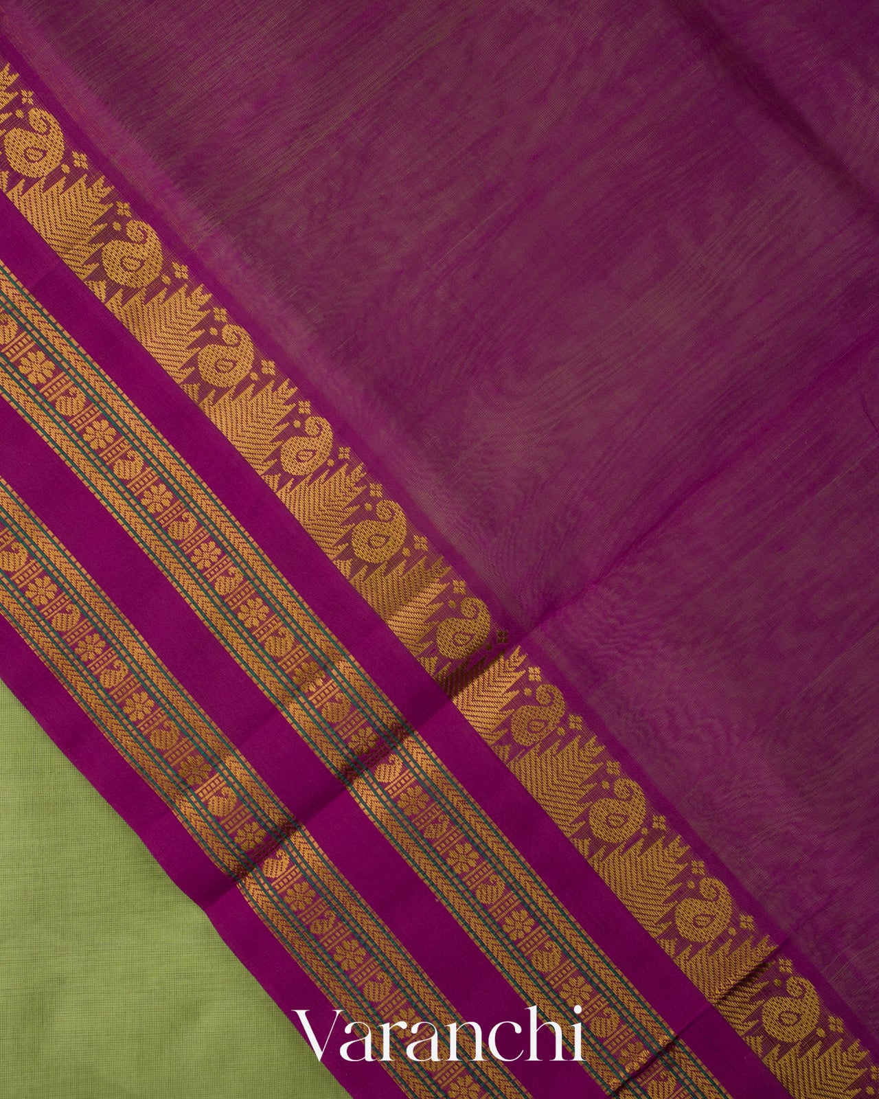 Parrot Green Korvai Pure Kanchipuram Silk Cotton Handloom Saree