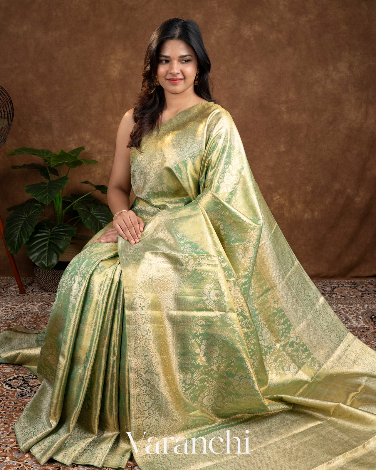 Sea Green Heavy Brocade Pure Tissue Kanchipuram Silk Saree