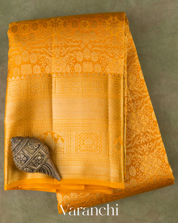 Golden Yellow Heavy Brocade Pure Kanchipuram Silk Saree