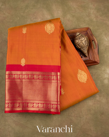 Rust Orange Pure Kanchipuram Silk Handloom Saree