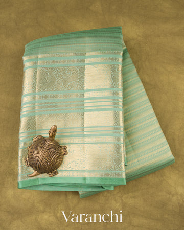 Sea Green Striped Pure Kanchipuram Silk Saree