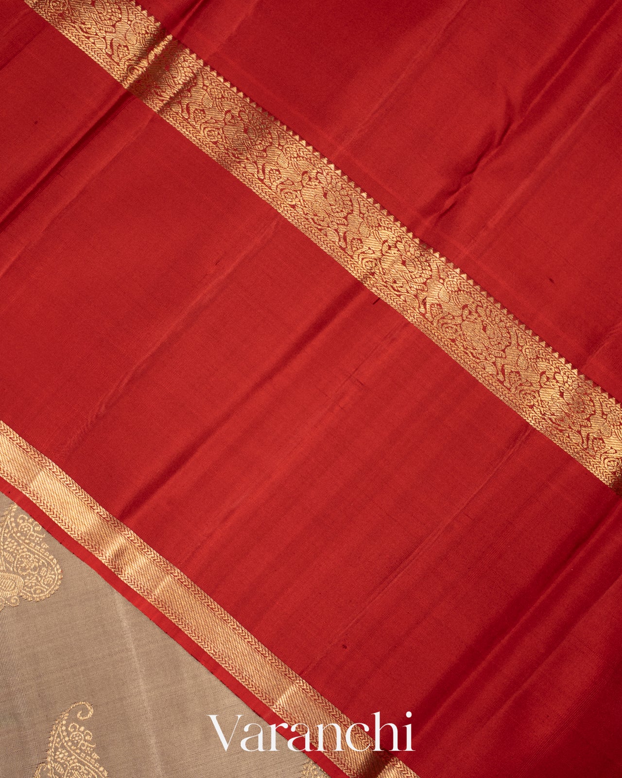Biege Grey Pure Kanchipuram Silk Handloom Saree