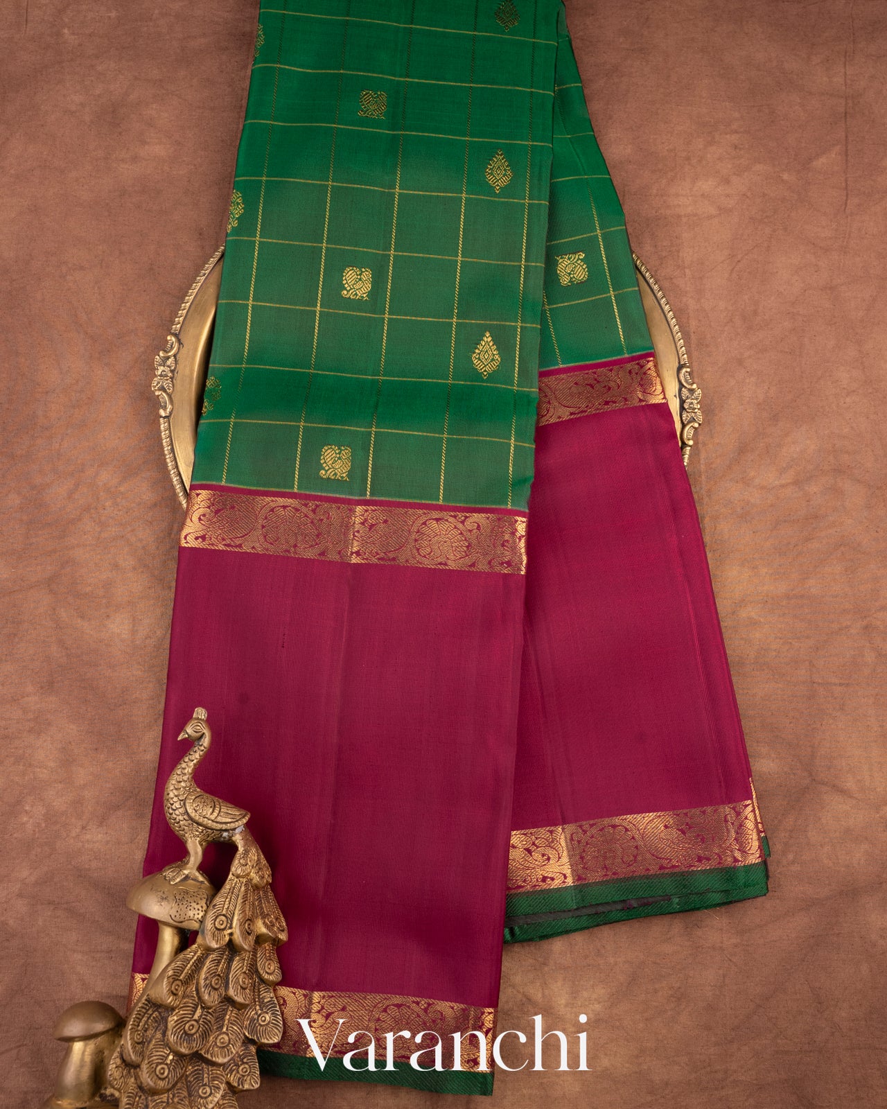 Bottle Green Pure Kanchipuram Silk Handloom Saree