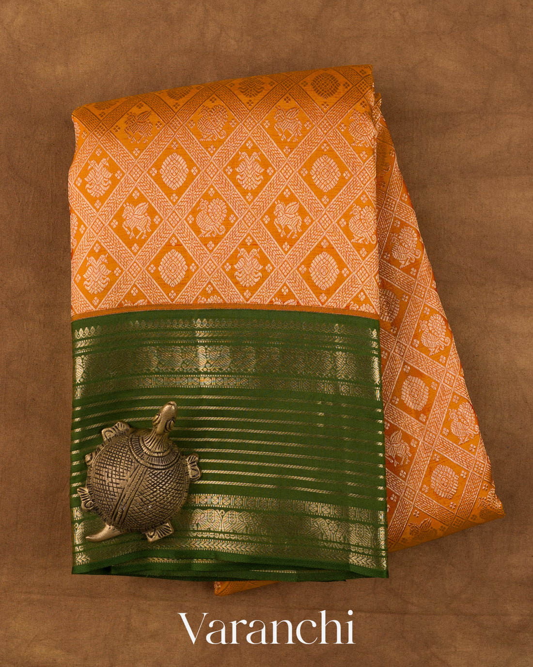 Light Orange Heavy Brocade Pure Korvai Kanchipuram Silk Saree