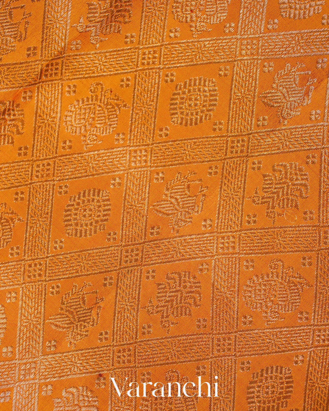 Light Orange Heavy Brocade Pure Korvai Kanchipuram Silk Saree