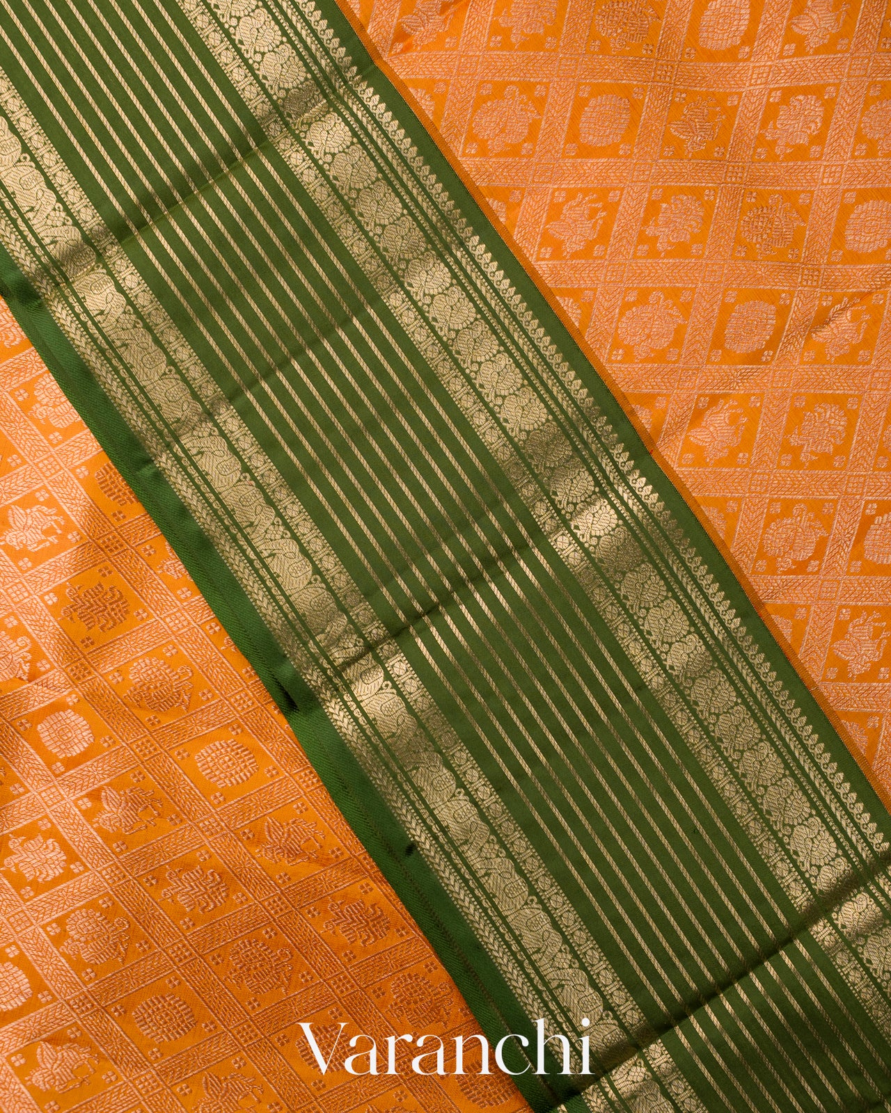 Light Orange Heavy Brocade Pure Korvai Kanchipuram Silk Saree