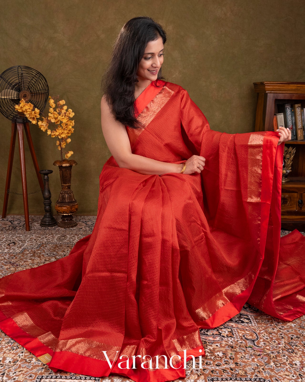 Bright Red Pure Katan Silk Saree