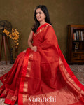 Bright Red Pure Katan Silk Saree