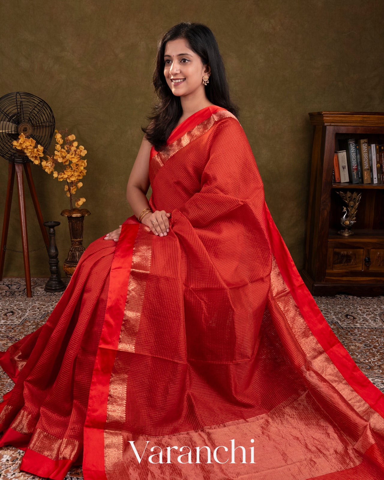 Bright Red Pure Katan Silk Saree