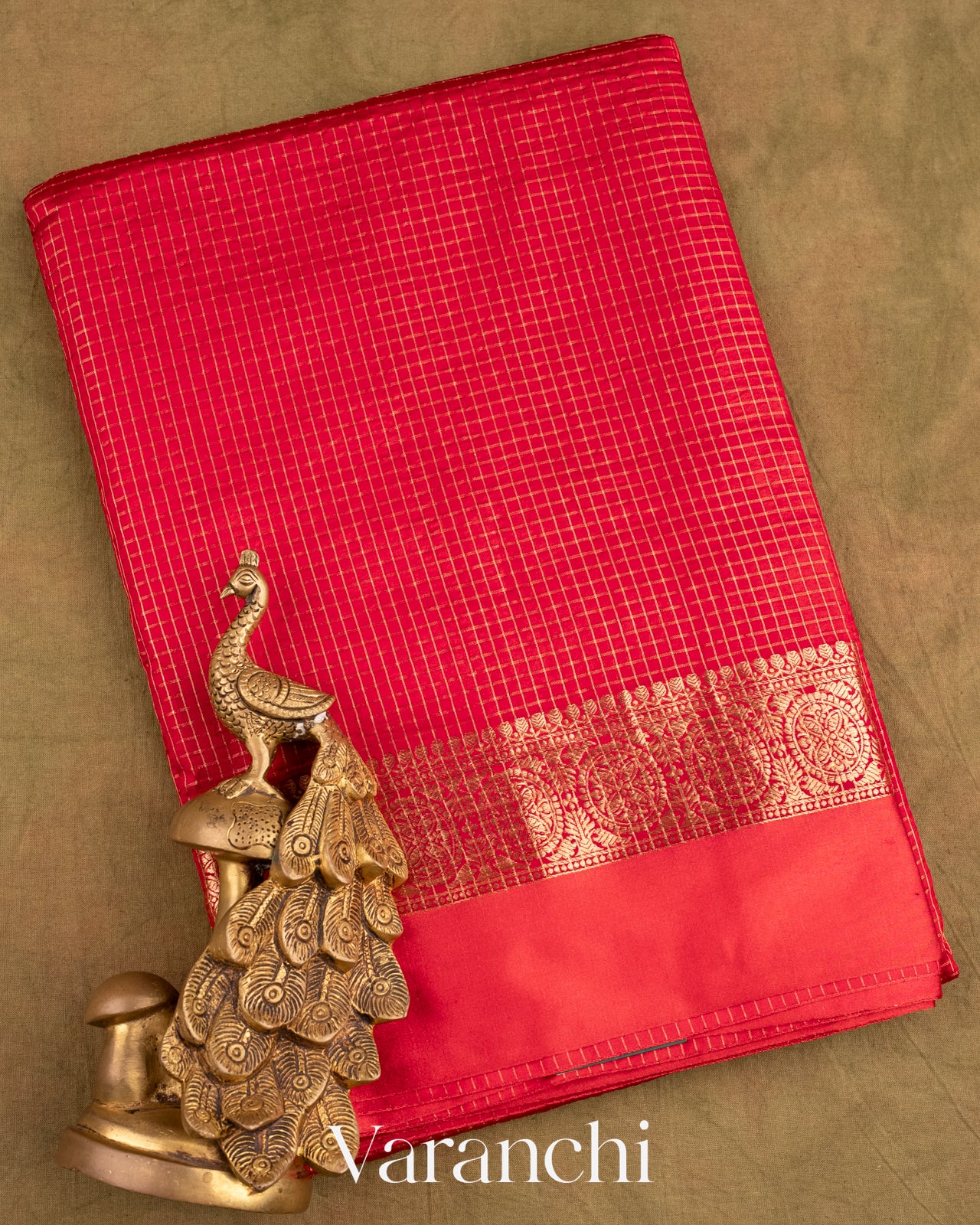 Deep Red Pure Katan Silk Saree