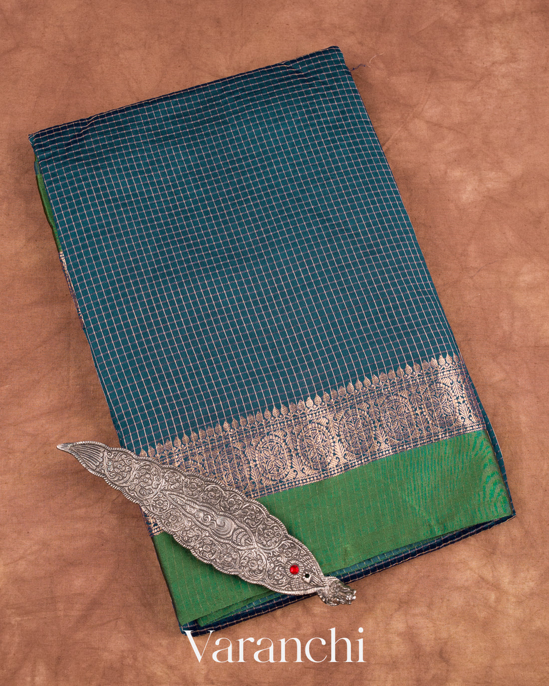 German Blue Pure Katan Silk Saree