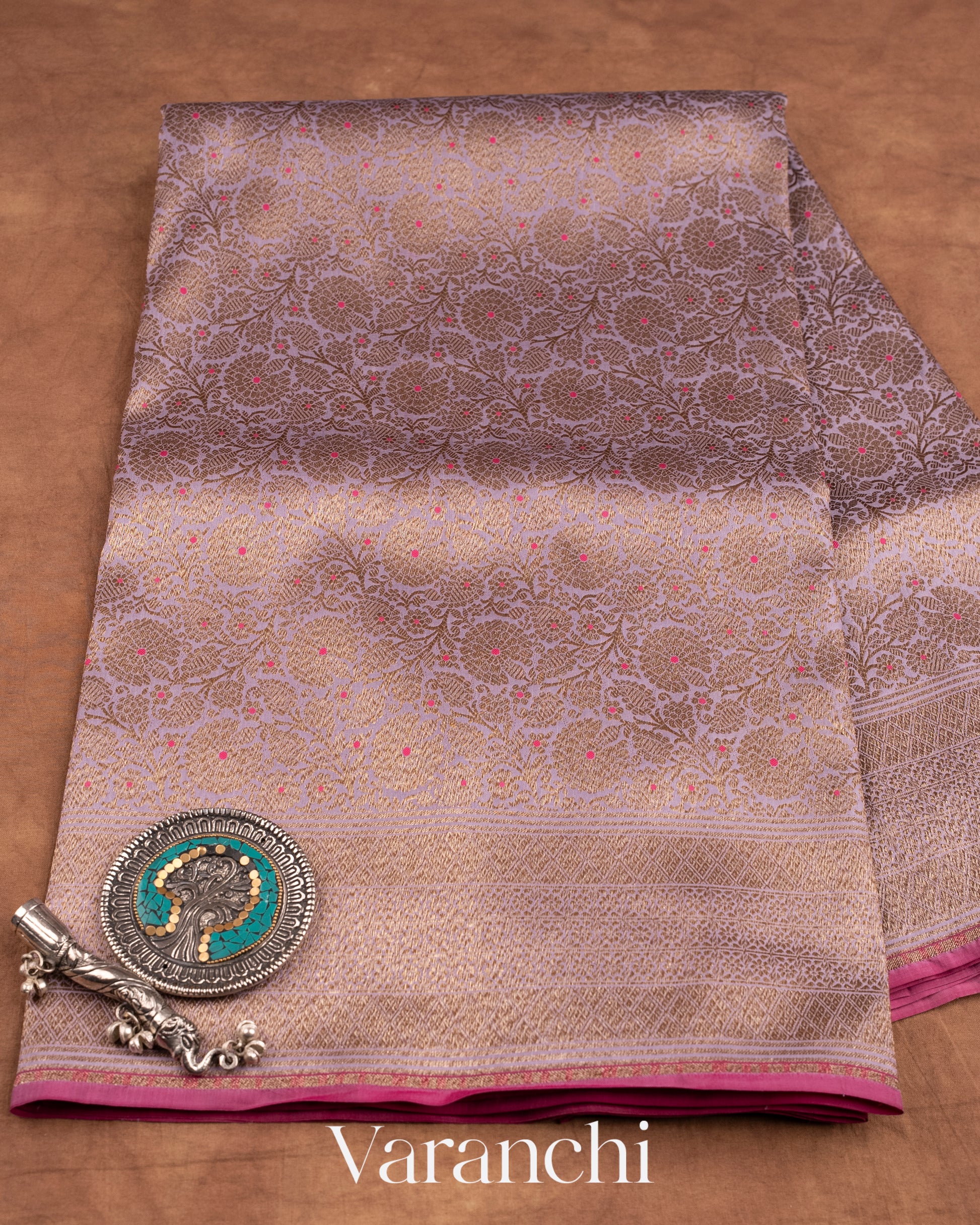 Pastel Lilac Heavy Brocade Pure Katan Silk Handloom Saree