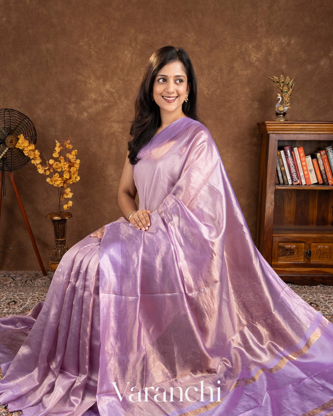 Lavender Tissue Striped Pure Katan Silk Saree