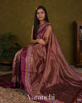 Mauve Purple Tissue Stripes with Petit-Point Embroidered Pure Katan Silk Saree