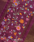 Mauve Purple Tissue Stripes with Petit-Point Embroidered Pure Katan Silk Saree