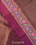 Mauve Purple Tissue Stripes with Petit-Point Embroidered Pure Katan Silk Saree
