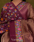 Mauve Purple Tissue Stripes with Petit-Point Embroidered Pure Katan Silk Saree