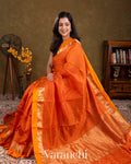 Bright Orange Pure Katan Silk Saree