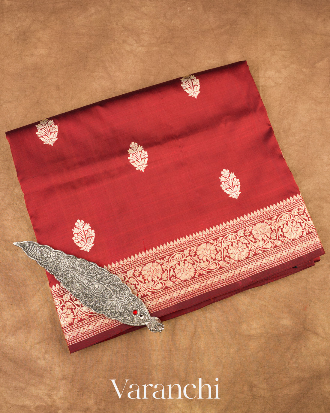 Maroon Pure Katan Silk with Resham Weaving Handloom Saree