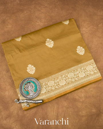 Mehandi Brown Pure Katan Silk with Resham Weaving Handloom Saree