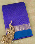 Royal Blue Checks Pure Katan Silk Saree