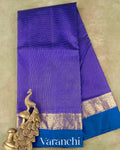 Royal Blue Checks Pure Katan Silk Saree
