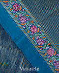 Teal Blue Masharu Bordere D Pure Katan Silk Handloom Saree