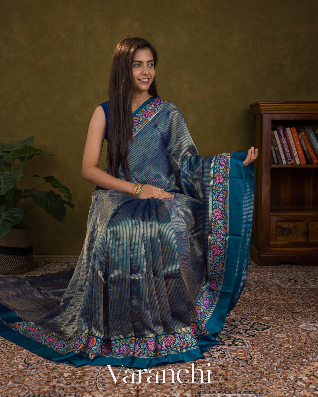 Teal Blue Masharu Bordere D Pure Katan Silk Handloom Saree