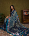 Teal Blue Masharu Bordere D Pure Katan Silk Handloom Saree