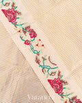 Soft Ivory Cross-Stitch Tissue Striped Pure Katan Silk Saree